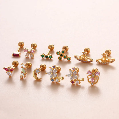 1 Piece Ear Cartilage Rings & Studs Casual Classic Style Korean Style Flower Bow Knot Copper Inlay Zircon