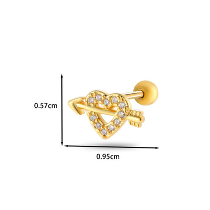 1 Piece Ear Cartilage Rings & Studs Casual Classic Style Korean Style Moon Heart Shape Copper Inlay Zircon