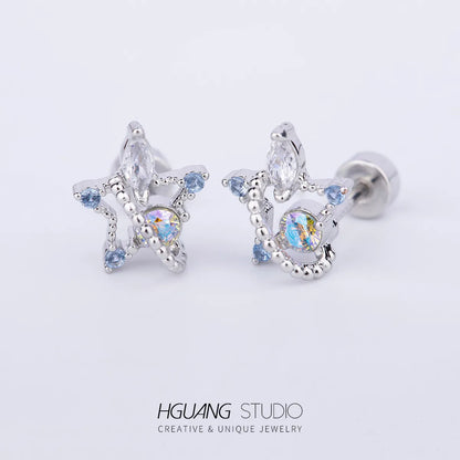 1 Piece Ear Cartilage Rings & Studs Casual Cute Simple Style Leaf Heart Shape Crown 316L Stainless Steel  Copper Inlay Zircon Gold Plated Ear Cartilage Rings & Studs