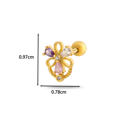 1 Piece Ear Cartilage Rings & Studs Casual French Style Korean Style Heart Shape Butterfly Copper Inlay Zircon