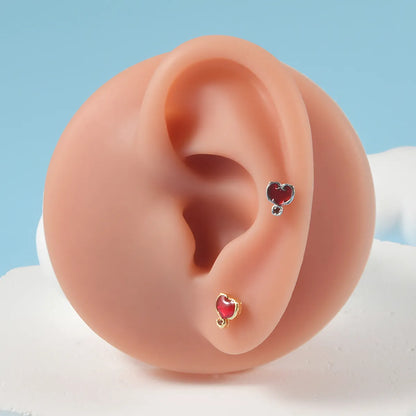 1 Piece Ear Cartilage Rings & Studs Casual Hawaiian Beach Heart Shape 304 Stainless Steel Rhinestone Plating Inlay Rhinestones 18K Gold Plated Lip Rings Ear Cartilage Rings & Studs