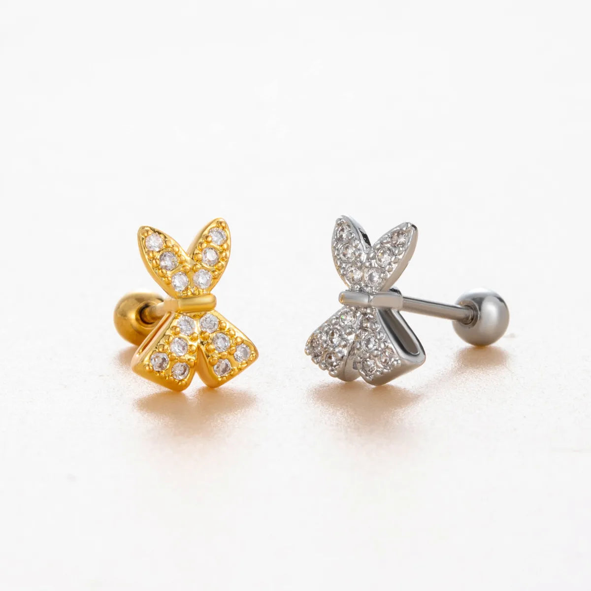 1 Piece Ear Cartilage Rings & Studs Casual Simple Style Bow Knot Copper Bowknot Zircon Ear Cartilage Rings & Studs