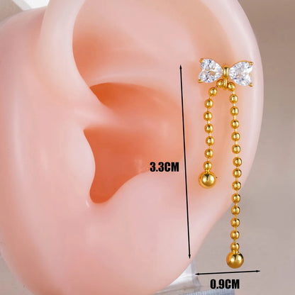 1 Piece Ear Cartilage Rings & Studs Casual Simple Style Bow Knot Copper Inlay Zircon Ear Cartilage Rings & Studs