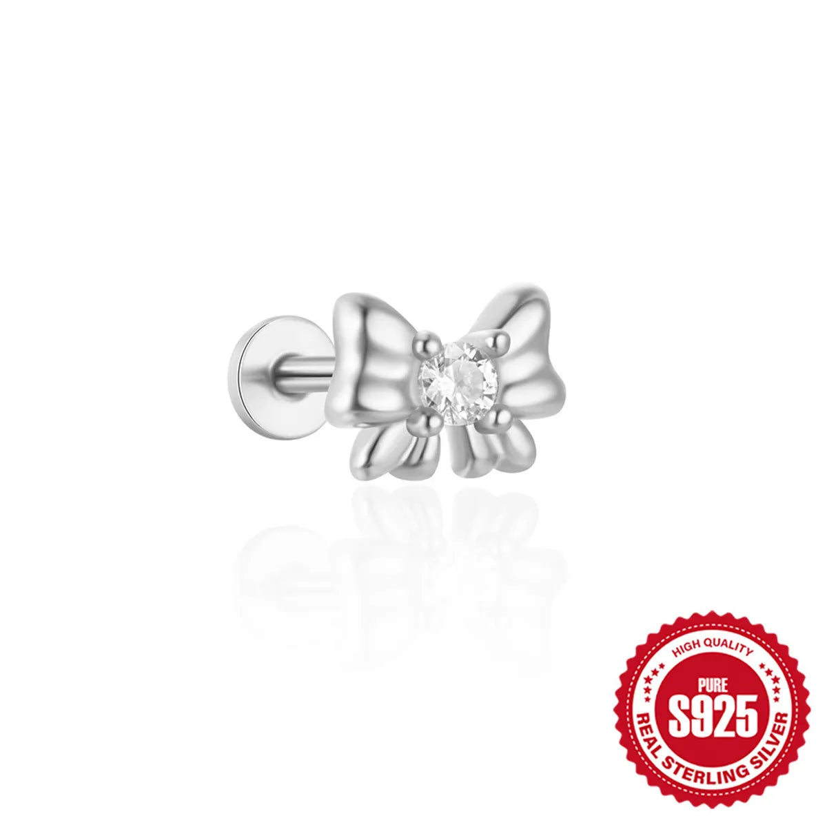 1 Piece Ear Cartilage Rings & Studs Casual Simple Style Geometric Bow Knot Sterling Silver Plating Inlay Zircon Ear Cartilage Rings & Studs