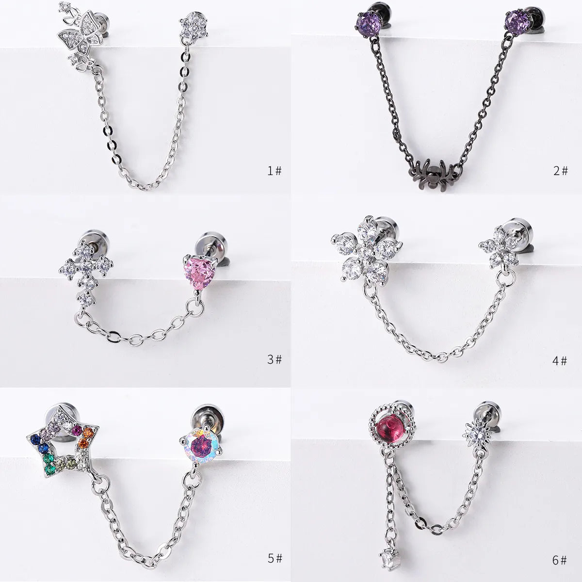 1 Piece Ear Cartilage Rings & Studs Casual Simple Style Heart Shape Crown Spider Titanium Steel Copper Inlay Zircon Ear Cartilage Rings & Studs