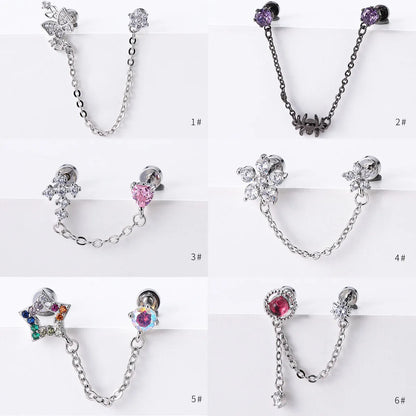 1 Piece Ear Cartilage Rings & Studs Casual Simple Style Heart Shape Crown Spider Titanium Steel Copper Inlay Zircon Ear Cartilage Rings & Studs