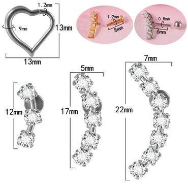 1 Piece Ear Cartilage Rings & Studs Casual Vacation Simple Style Geometric Heart Shape 304 Stainless Steel Inlay Zircon 18K Gold Plated Lip Rings Ear Cartilage Rings & Studs