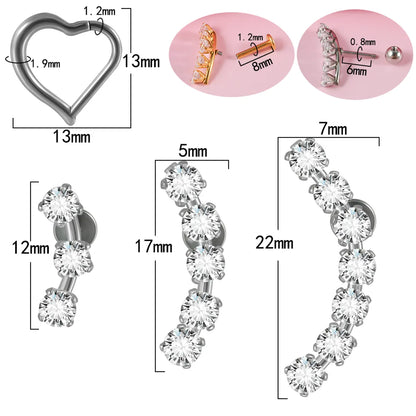 1 Piece Ear Cartilage Rings & Studs Casual Vacation Simple Style Geometric Heart Shape 304 Stainless Steel Inlay Zircon 18K Gold Plated Lip Rings Ear Cartilage Rings & Studs