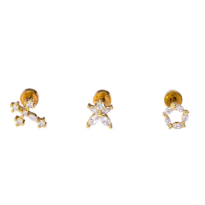 1 Piece Ear Cartilage Rings & Studs Classic Style Cross Snake Stainless Steel Copper Plating Inlay Zircon 18K Gold Plated Ear Cartilage Rings & Studs