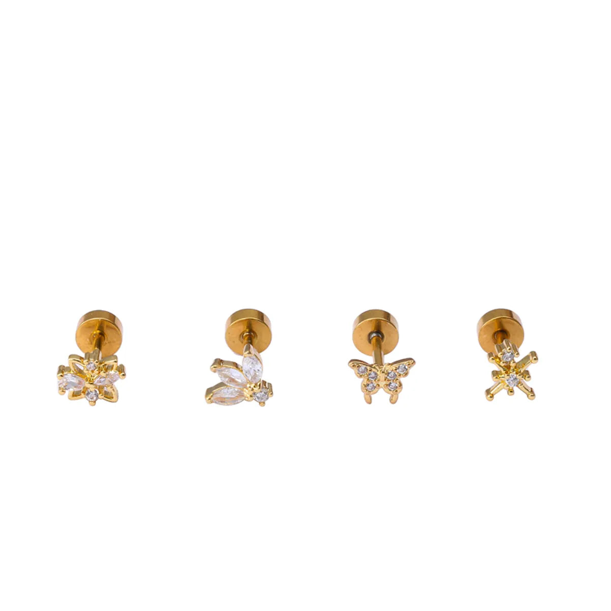 1 Piece Ear Cartilage Rings & Studs Classic Style Star Flower Butterfly 316 Stainless Steel  Copper Polishing Inlay Zircon 18K Gold Plated Ear Cartilage Rings & Studs