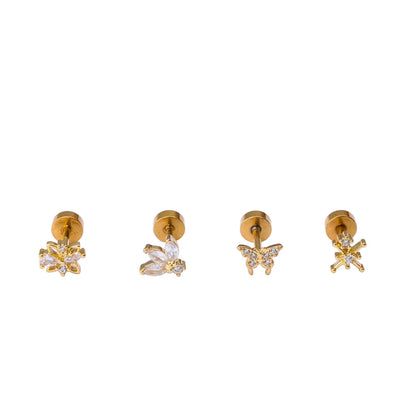 1 Piece Ear Cartilage Rings & Studs Classic Style Star Flower Butterfly 316 Stainless Steel  Copper Polishing Inlay Zircon 18K Gold Plated Ear Cartilage Rings & Studs