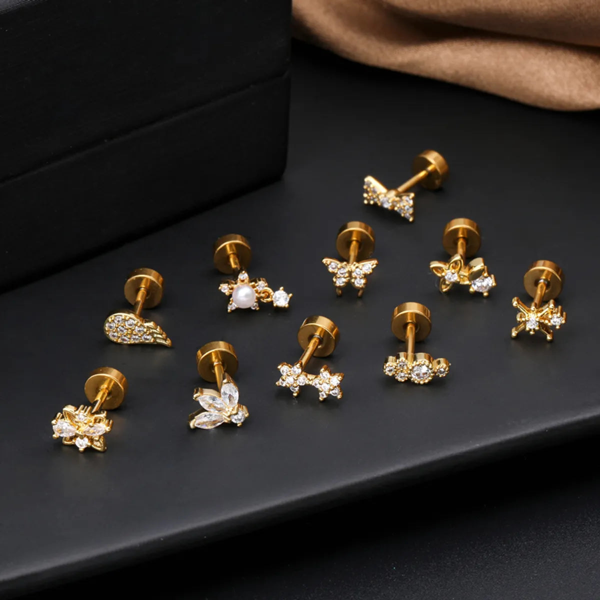 1 Piece Ear Cartilage Rings & Studs Classic Style Star Flower Butterfly 316 Stainless Steel  Copper Polishing Inlay Zircon 18K Gold Plated Ear Cartilage Rings & Studs