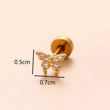 1 Piece Ear Cartilage Rings & Studs Classic Style Star Flower Butterfly 316 Stainless Steel  Copper Polishing Inlay Zircon 18K Gold Plated Ear Cartilage Rings & Studs