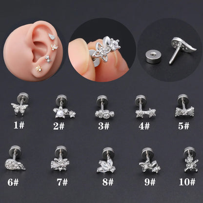 1 Piece Ear Cartilage Rings & Studs Classic Style Star Flower Butterfly 316 Stainless Steel  Copper Polishing Inlay Zircon 18K Gold Plated Ear Cartilage Rings & Studs