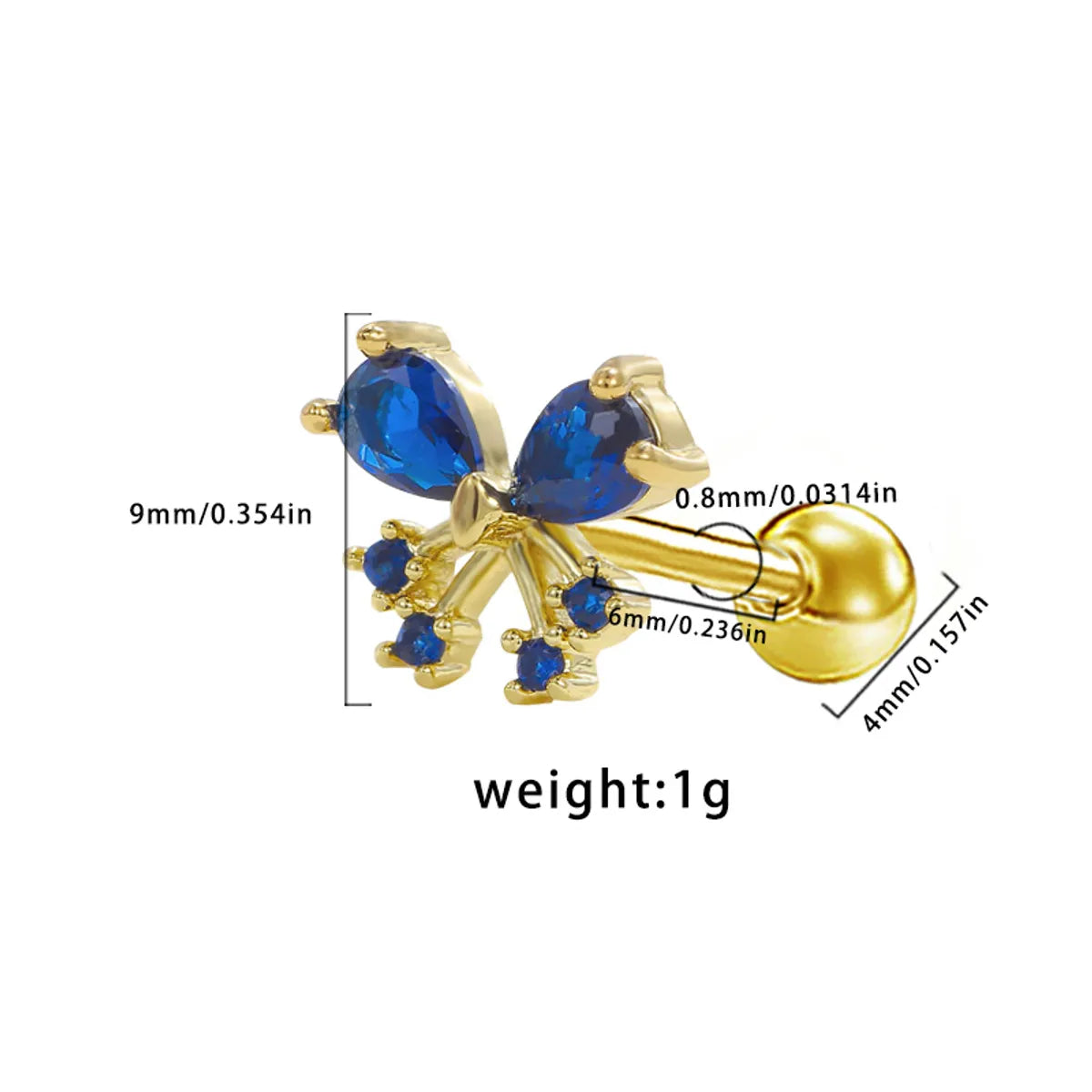 1 Piece Ear Cartilage Rings & Studs Elegant Hawaiian Classic Style Heart Shape Snake Butterfly 316 Stainless Steel  Copper Plating Inlay Acrylic Rhinestones Zircon White Gold Plated Gold Plated