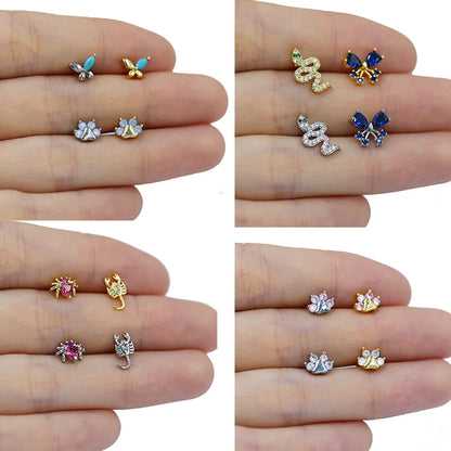 1 Piece Ear Cartilage Rings & Studs Elegant Hawaiian Classic Style Heart Shape Snake Butterfly 316 Stainless Steel  Copper Plating Inlay Acrylic Rhinestones Zircon White Gold Plated Gold Plated