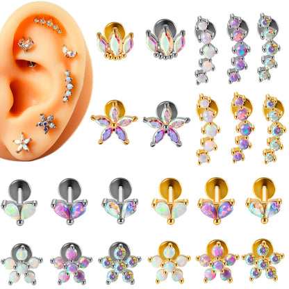 1 Piece Ear Cartilage Rings & Studs French Style Simple Style Geometric 304 Stainless Steel Copper Inlay Gem Zircon 18K Gold Plated Lip Rings Ear Cartilage Rings & Studs