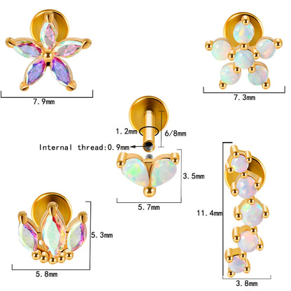 1 Piece Ear Cartilage Rings & Studs French Style Simple Style Geometric 304 Stainless Steel Copper Inlay Gem Zircon 18K Gold Plated Lip Rings Ear Cartilage Rings & Studs