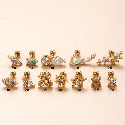 1 Piece Ear Cartilage Rings & Studs IG Style French Style Korean Style Water Droplets Flower Bee Copper Inlay Zircon