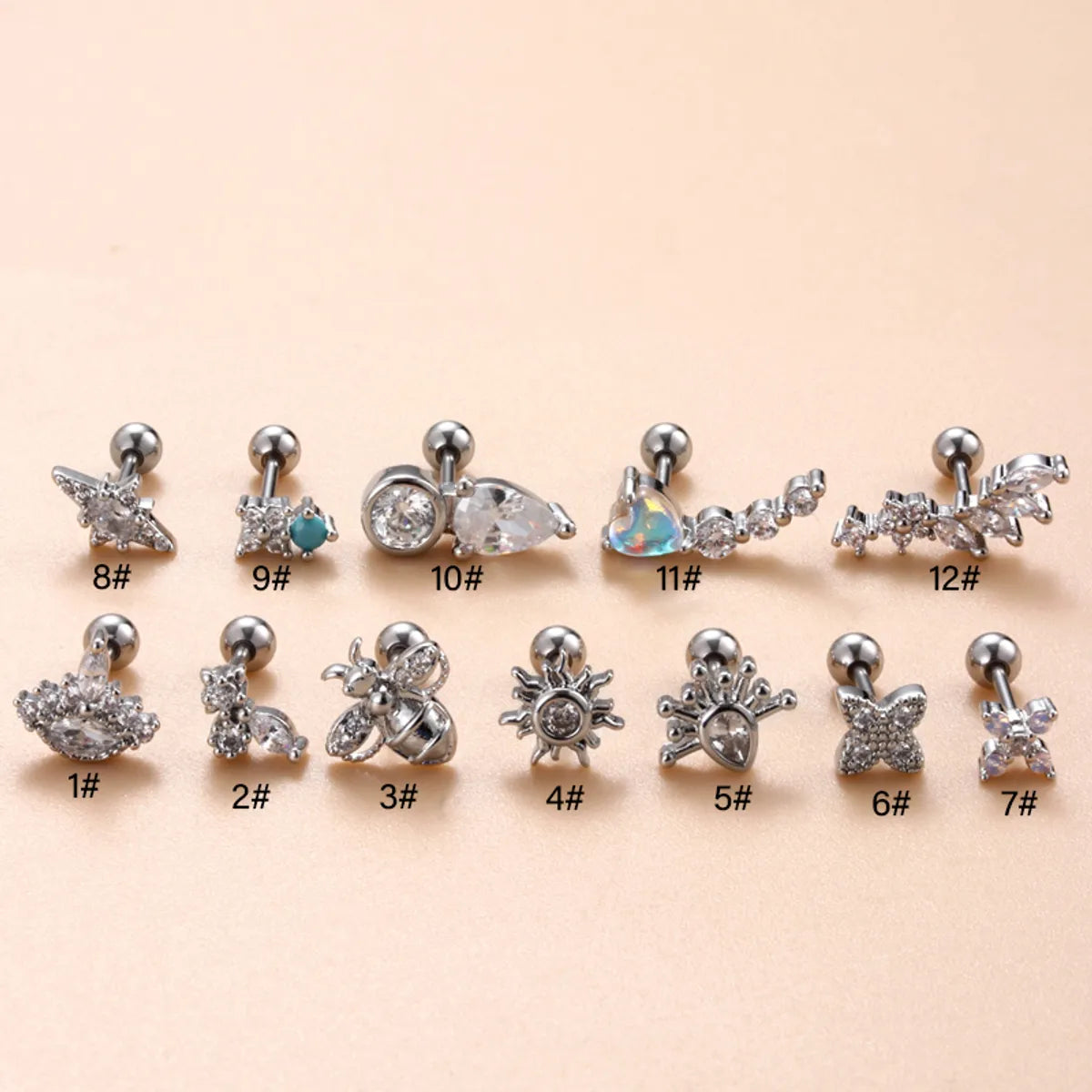 1 Piece Ear Cartilage Rings & Studs IG Style French Style Korean Style Water Droplets Flower Bee Copper Inlay Zircon