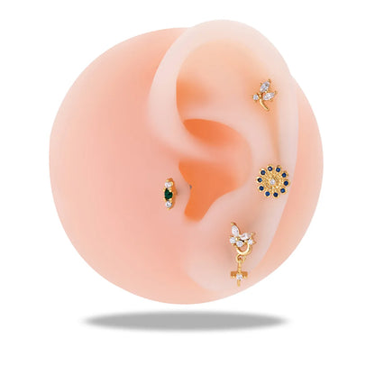 1 Piece Ear Cartilage Rings & Studs IG Style French Style Simple Style Cross Crown Flower Copper Inlay Zircon