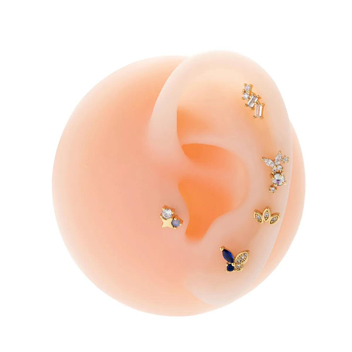 1 Piece Ear Cartilage Rings & Studs IG Style French Style Simple Style Star Flower Butterfly Copper Inlay Zircon