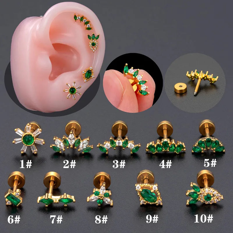 1 Piece Ear Cartilage Rings & Studs IG Style Modern Style Classic Style Geometric Flower Copper Polishing Plating Inlay Diamond 18K Gold Plated Ear Cartilage Rings & Studs