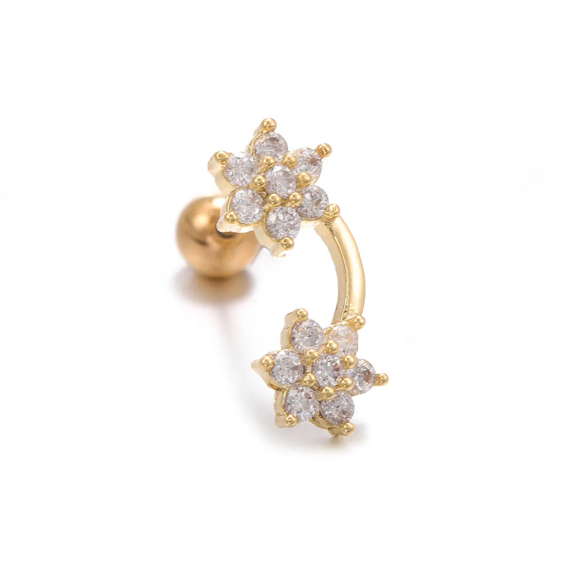 1 Piece Ear Cartilage Rings & Studs IG Style Simple Style Geometric Flower Brass Inlay Zircon Ear Cartilage Rings & Studs