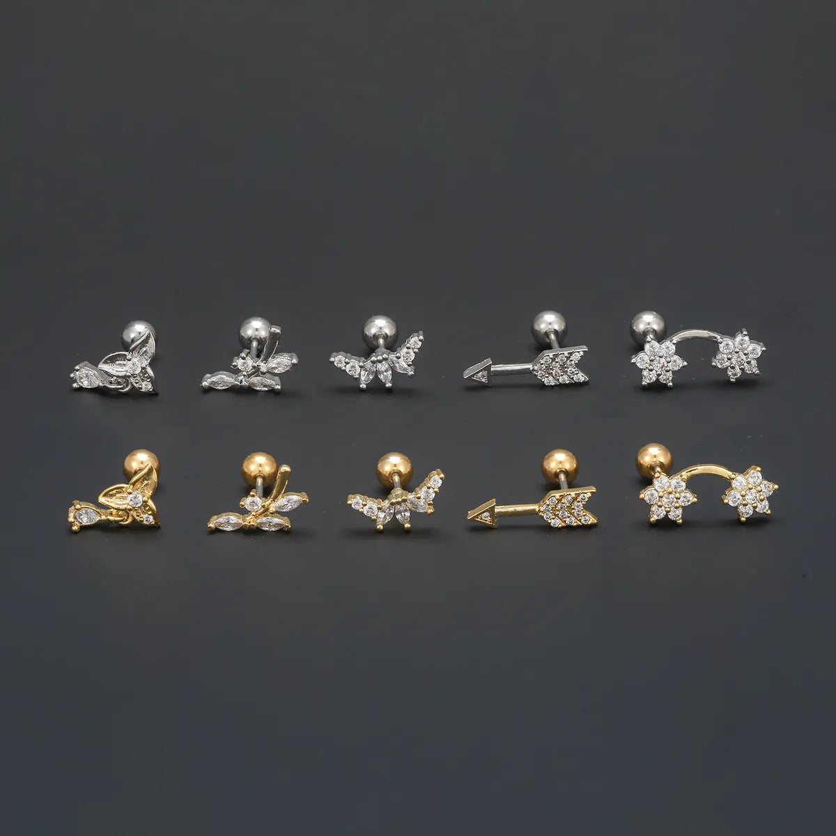 1 Piece Ear Cartilage Rings & Studs IG Style Simple Style Geometric Flower Brass Inlay Zircon Ear Cartilage Rings & Studs