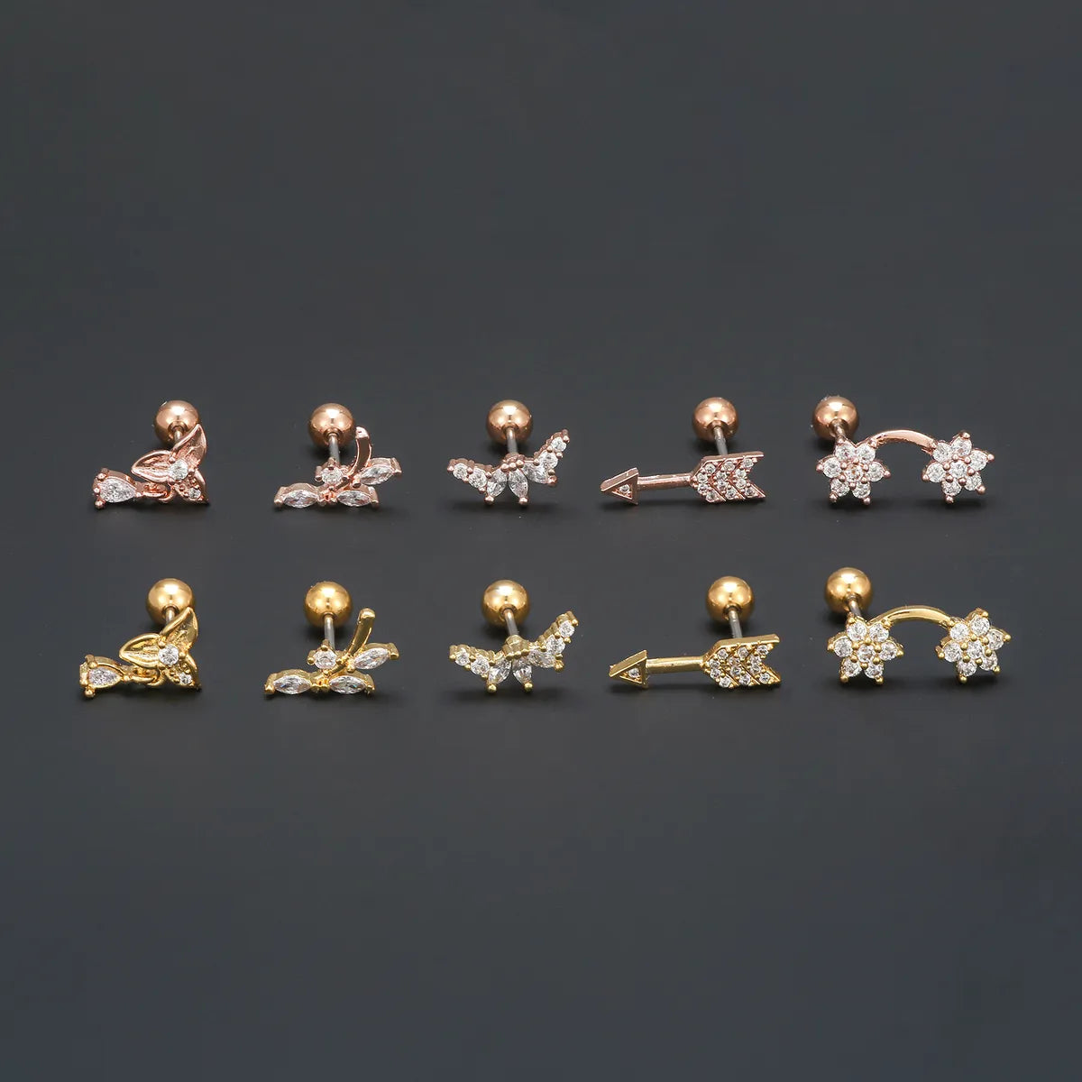 1 Piece Ear Cartilage Rings & Studs IG Style Simple Style Geometric Flower Brass Inlay Zircon Ear Cartilage Rings & Studs