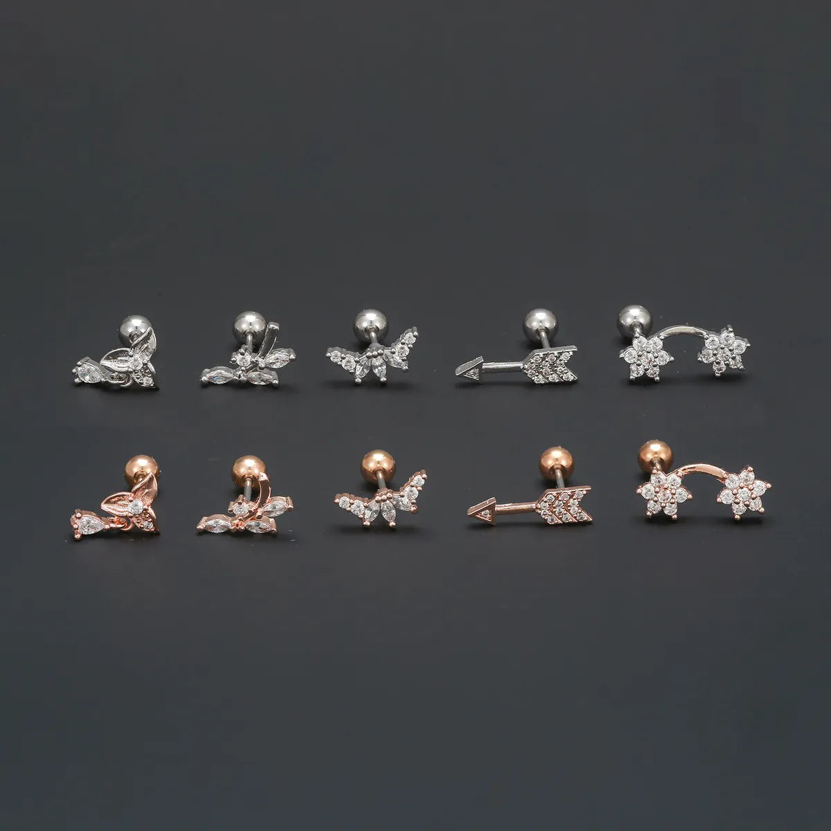 1 Piece Ear Cartilage Rings & Studs IG Style Simple Style Geometric Flower Brass Inlay Zircon Ear Cartilage Rings & Studs