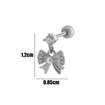 1 Piece Ear Cartilage Rings & Studs IG Style Simple Style Korean Style Heart Shape Butterfly Bow Knot Copper Inlay Zircon