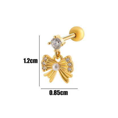 1 Piece Ear Cartilage Rings & Studs IG Style Simple Style Korean Style Heart Shape Butterfly Bow Knot Copper Inlay Zircon