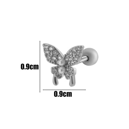 1 Piece Ear Cartilage Rings & Studs IG Style Simple Style Korean Style Heart Shape Butterfly Bow Knot Copper Inlay Zircon