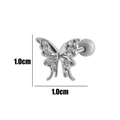 1 Piece Ear Cartilage Rings & Studs IG Style Simple Style Korean Style Heart Shape Butterfly Bow Knot Copper Inlay Zircon