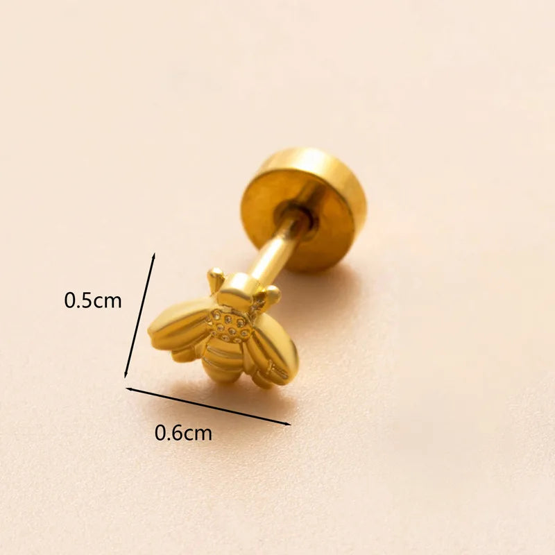 1 Piece Ear Cartilage Rings & Studs Modern Style Classic Style Flower Bee Butterfly Copper Polishing Plating Inlay Zircon 18K Gold Plated Ear Cartilage Rings & Studs