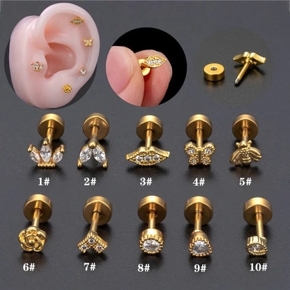 1 Piece Ear Cartilage Rings & Studs Modern Style Classic Style Flower Bee Butterfly Copper Polishing Plating Inlay Zircon 18K Gold Plated Ear Cartilage Rings & Studs