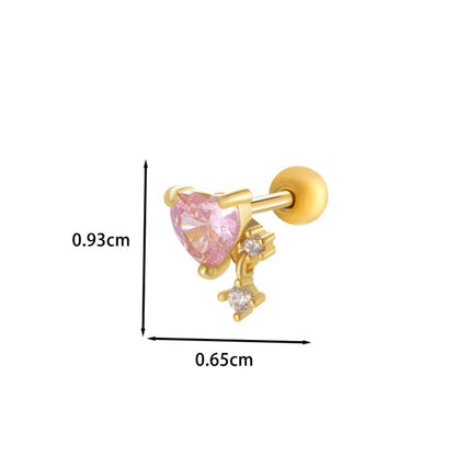 1 Piece Ear Cartilage Rings & Studs Princess Cute Sweet Heart Shape Butterfly Bow Knot 316 Stainless Steel  Copper Inlay Zircon Ear Cartilage Rings & Studs