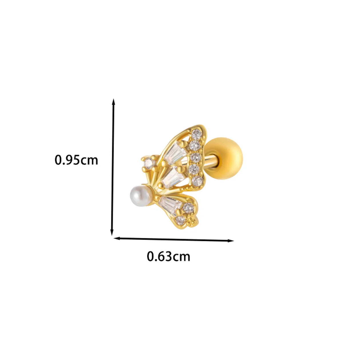 1 Piece Ear Cartilage Rings & Studs Princess Cute Sweet Heart Shape Butterfly Bow Knot 316 Stainless Steel  Copper Inlay Zircon Ear Cartilage Rings & Studs