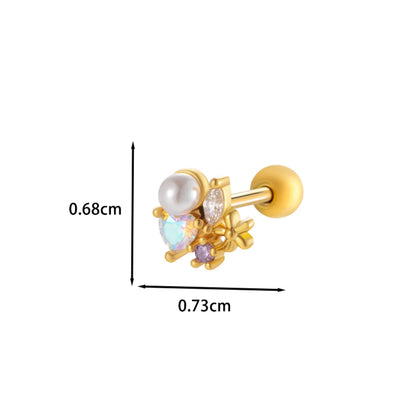 1 Piece Ear Cartilage Rings & Studs Princess Cute Sweet Heart Shape Butterfly Bow Knot 316 Stainless Steel  Copper Inlay Zircon Ear Cartilage Rings & Studs