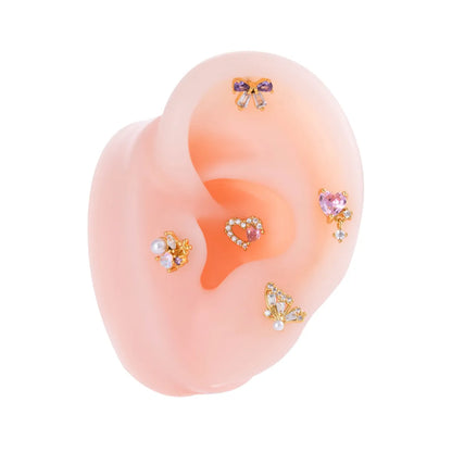 1 Piece Ear Cartilage Rings & Studs Princess Cute Sweet Heart Shape Butterfly Bow Knot 316 Stainless Steel  Copper Inlay Zircon Ear Cartilage Rings & Studs