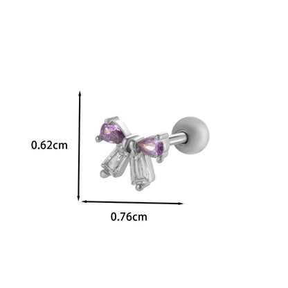 1 Piece Ear Cartilage Rings & Studs Princess Cute Sweet Heart Shape Butterfly Bow Knot 316 Stainless Steel  Copper Inlay Zircon Ear Cartilage Rings & Studs