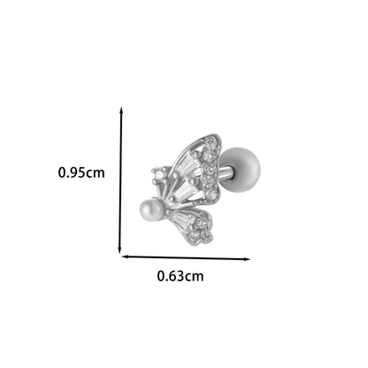 1 Piece Ear Cartilage Rings & Studs Princess Cute Sweet Heart Shape Butterfly Bow Knot 316 Stainless Steel  Copper Inlay Zircon Ear Cartilage Rings & Studs