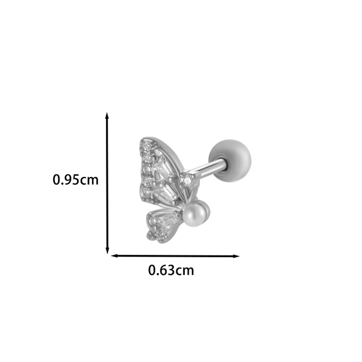 1 Piece Ear Cartilage Rings & Studs Princess Cute Sweet Heart Shape Butterfly Bow Knot 316 Stainless Steel  Copper Inlay Zircon Ear Cartilage Rings & Studs