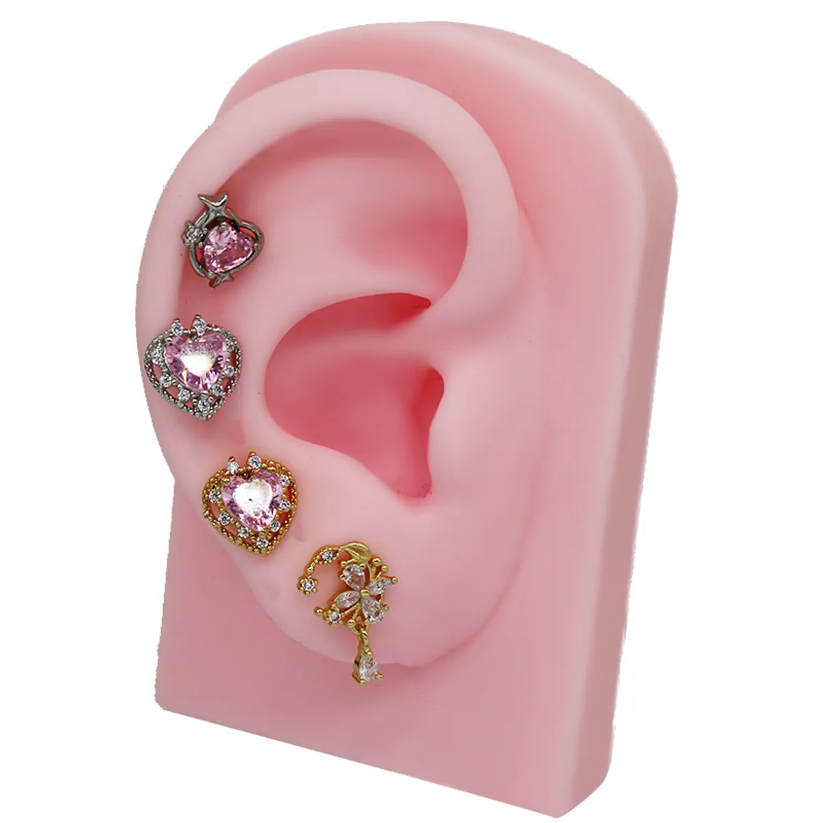 1 Piece Ear Cartilage Rings & Studs Sexy Heart Shape Floral Butterfly Glass Titanium Steel Copper Inlay Rhinestones Zircon White Gold Plated Gold Plated