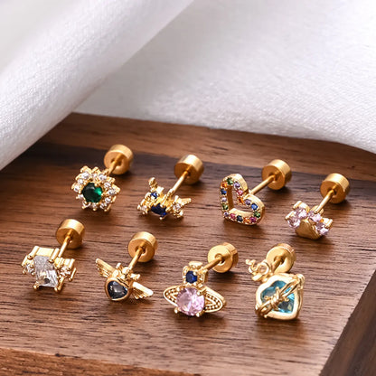 1 Piece Ear Cartilage Rings & Studs Simple Style Classic Style Heart Shape 316 Stainless Steel  Copper Polishing Inlay Diamond 18K Gold Plated Ear Cartilage Rings & Studs