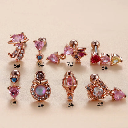 1 Piece Ear Cartilage Rings & Studs Simple Style Classic Style Heart Shape Butterfly Copper Inlay Zircon Ear Cartilage Rings & Studs