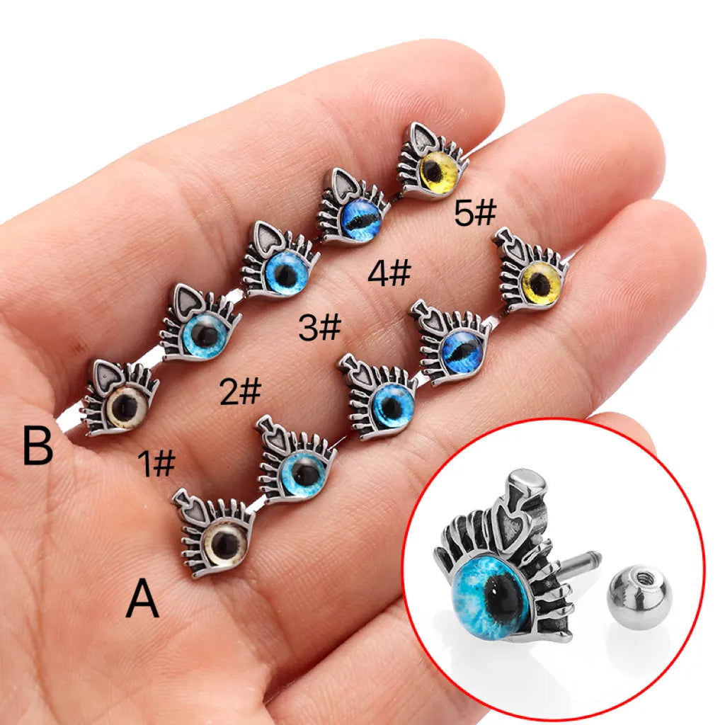 1 Piece Ear Cartilage Rings & Studs Simple Style Classic Style Heart Shape Eye 316L Stainless Steel  Inlay Rhinestones Ear Cartilage Rings & Studs