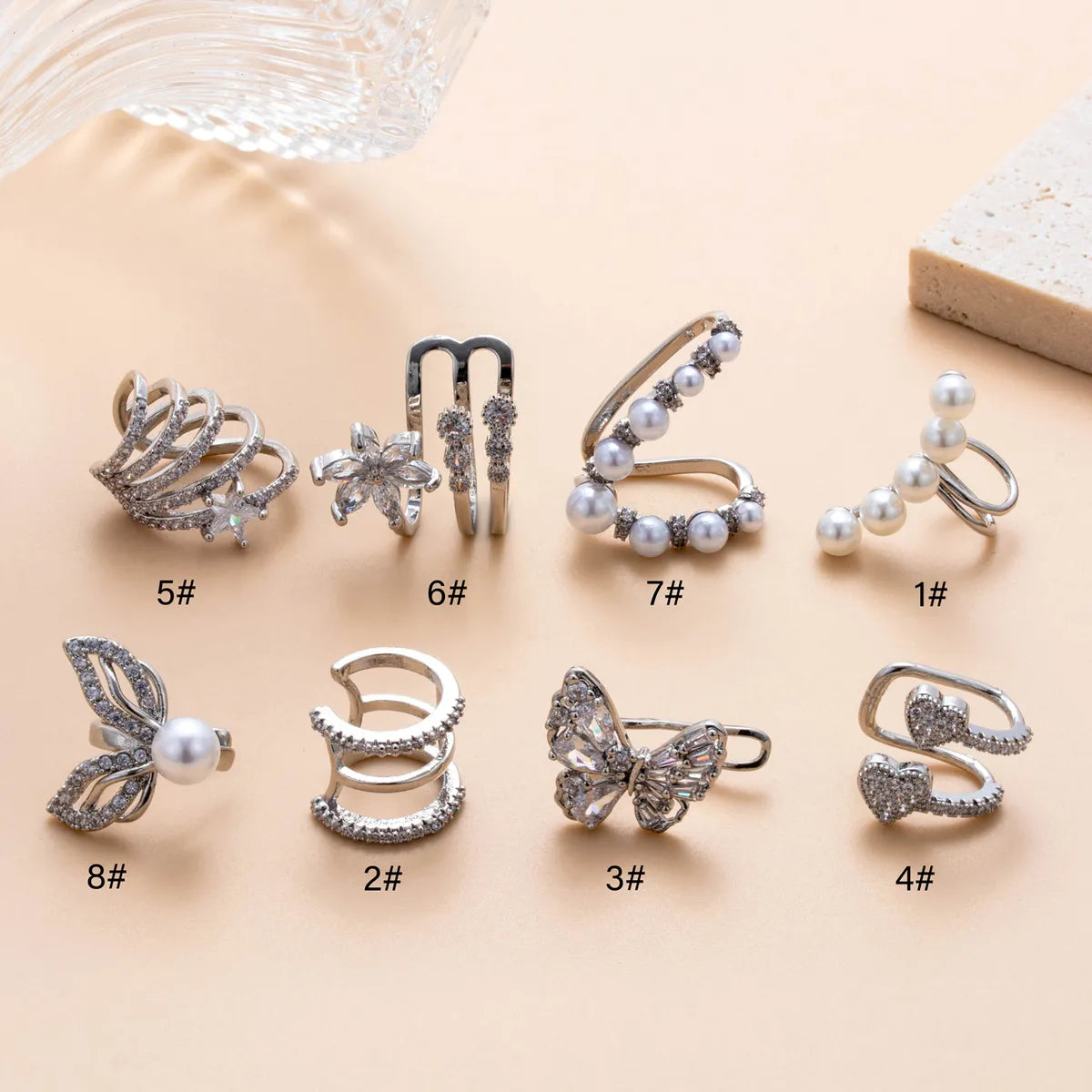 1 Piece Ear Cartilage Rings & Studs Simple Style Classic Style Heart Shape Pearl Flower Copper Inlay Zircon Ear Cartilage Rings & Studs