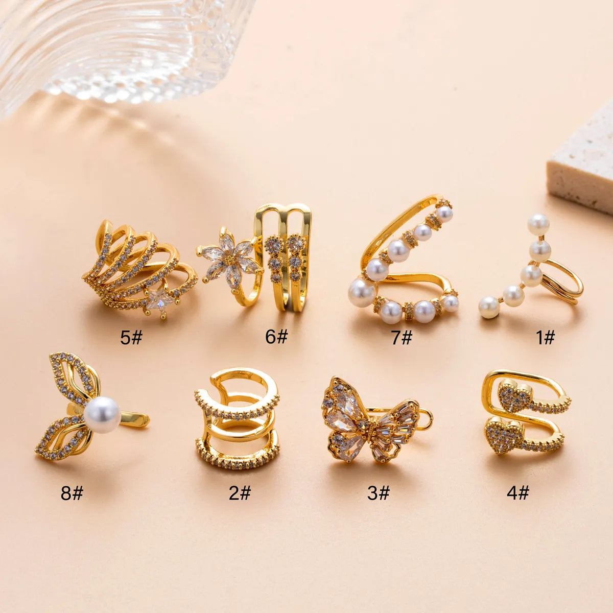 1 Piece Ear Cartilage Rings & Studs Simple Style Classic Style Heart Shape Pearl Flower Copper Inlay Zircon Ear Cartilage Rings & Studs